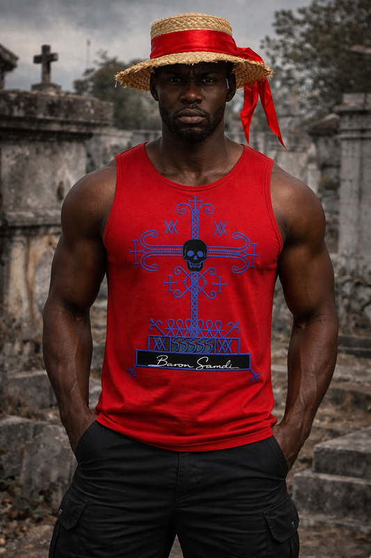 Débardeur Baron Samdi - Croix Crâne Bleu Vodou Rouge