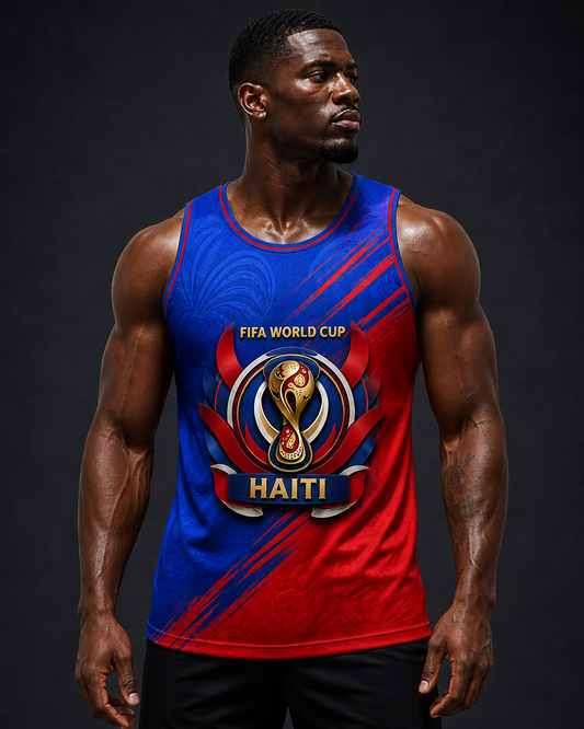 Débardeur Haïti FIFA World Cup – Édition Trophée Or Bleu & Rouge