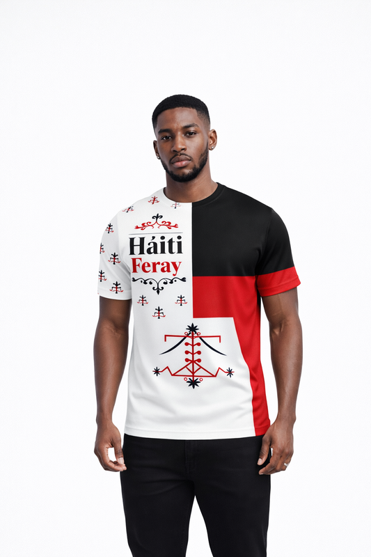 T-Shirt Haïti Feray Colorblock – Blanc, Noir & Rouge