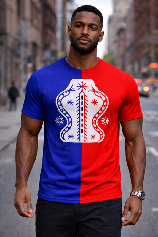 T-Shirt Vevé Ayizan - Édition Split Bleu Rouge