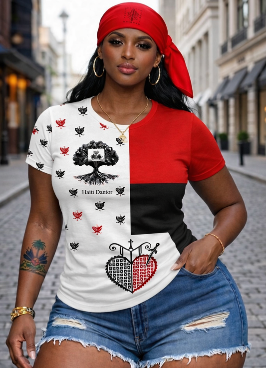 T-Shirt Haïti Dantor Colorblock – Blanc, Rouge & Noir