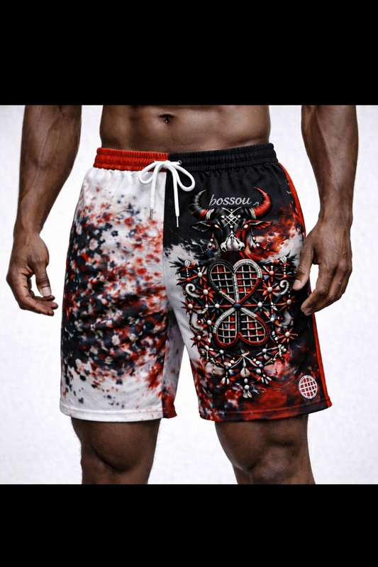 Short Bossou Vévé Tie-Dye – Noir, Blanc & Rouge
