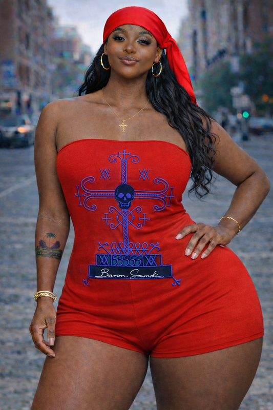 Romper Femme Baron Samedi - Vèvè Vodou Crâne Bustier Rouge