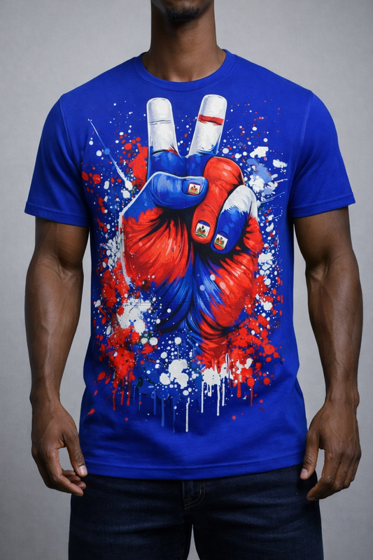 T-Shirt Premium Haiti Peace Sign - Édition Bleu Artistique