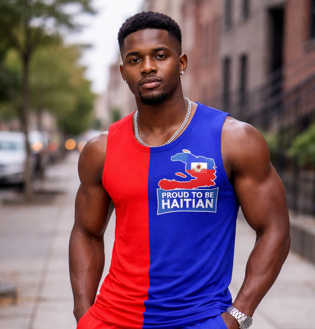 Débardeur Proud to be Haitian - Carte Drapeau Bicolore