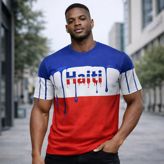 T-Shirt Haiti Drip - Édition Peinture qui Coule Tricolore