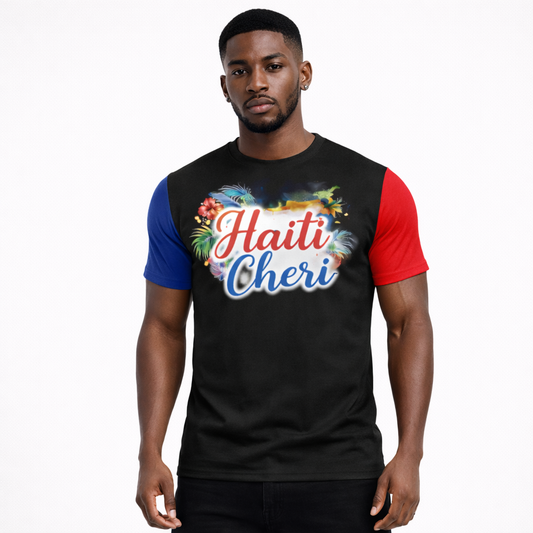 T-Shirt Haiti Cheri - Édition Tropical Manches Tricolores