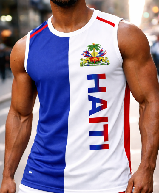 Débardeur Haïti Armoiries Nationales – Colorblock Bleu & Blanc