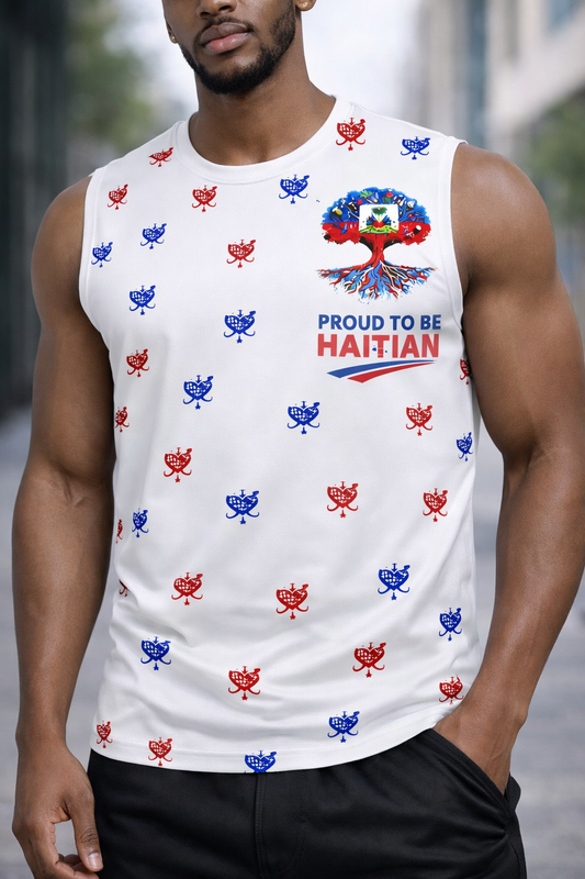 Débardeur Proud to be Haitian - Arbre Racines Drapeau Motifs All-Over