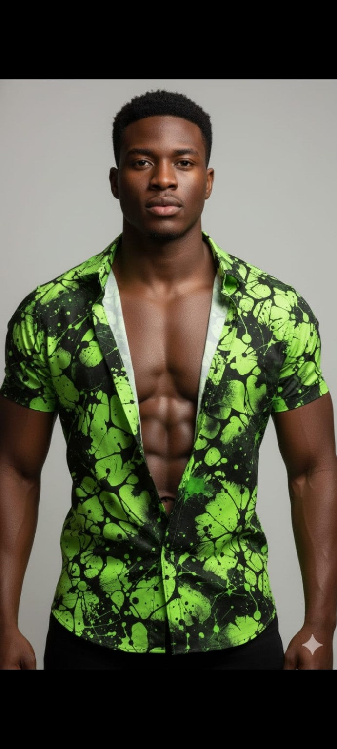 Chemise Splash Vert Fluo et Noir