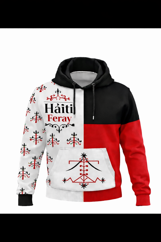 Hoodie Haïti Feray Vévé – Blanc, Noir & Rouge