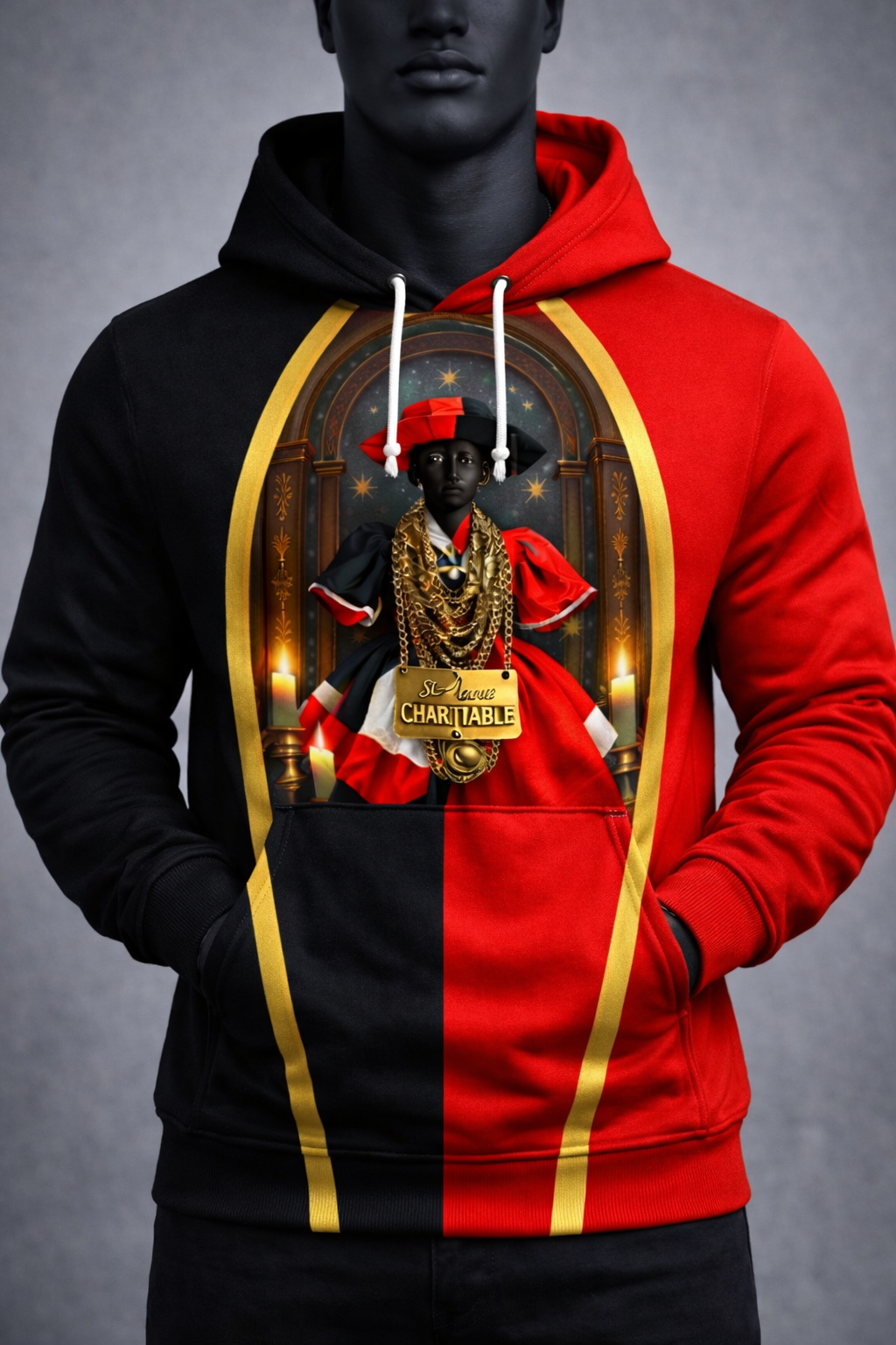 Hoodie St. Anne Charitable Arche Dorée – Noir, Rouge & Or