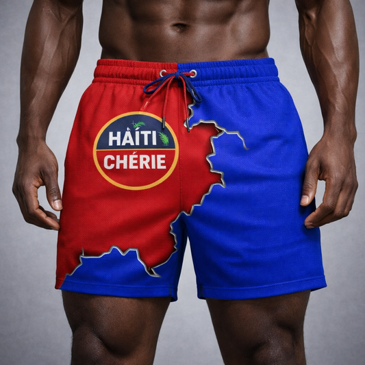 Short Haïti Chérie - Carte Bicolore Rouge Bleu