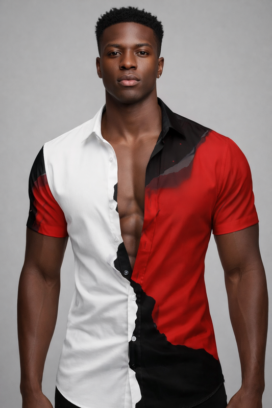 Chemise Tricolore Asymétrique – Blanc, Rouge & Noir