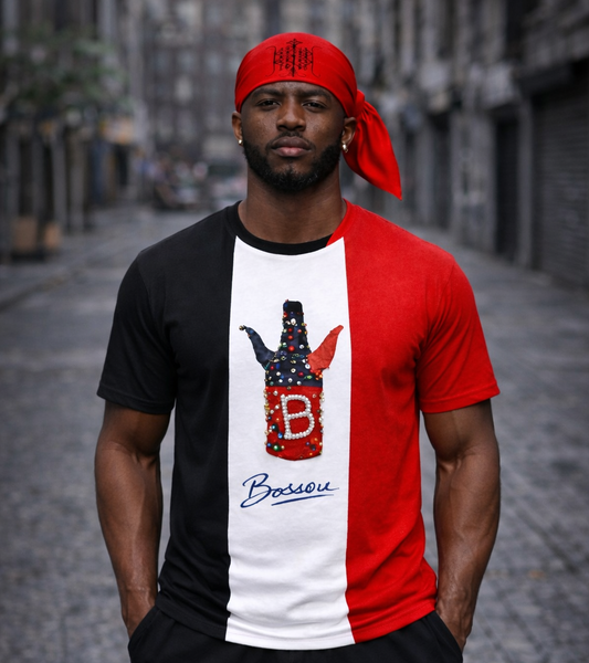 T-Shirt Bossou Bouteille Rituelle – Noir, Blanc & Rouge