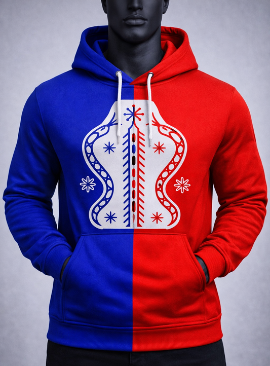 Hoodie Haïti Vèvè - Édition Tricolore Bleu et Rouge