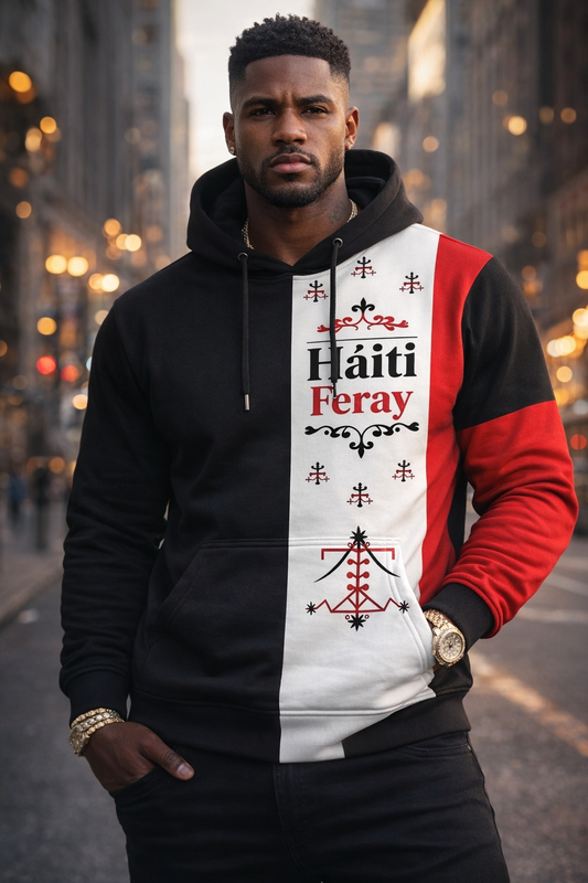 Haïti Feray - Chandail à Capuchon Colorblock Noir