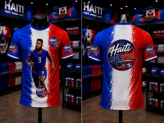 T-Shirt Joueur #9 Haïti – Bleu, Rouge & Blanc